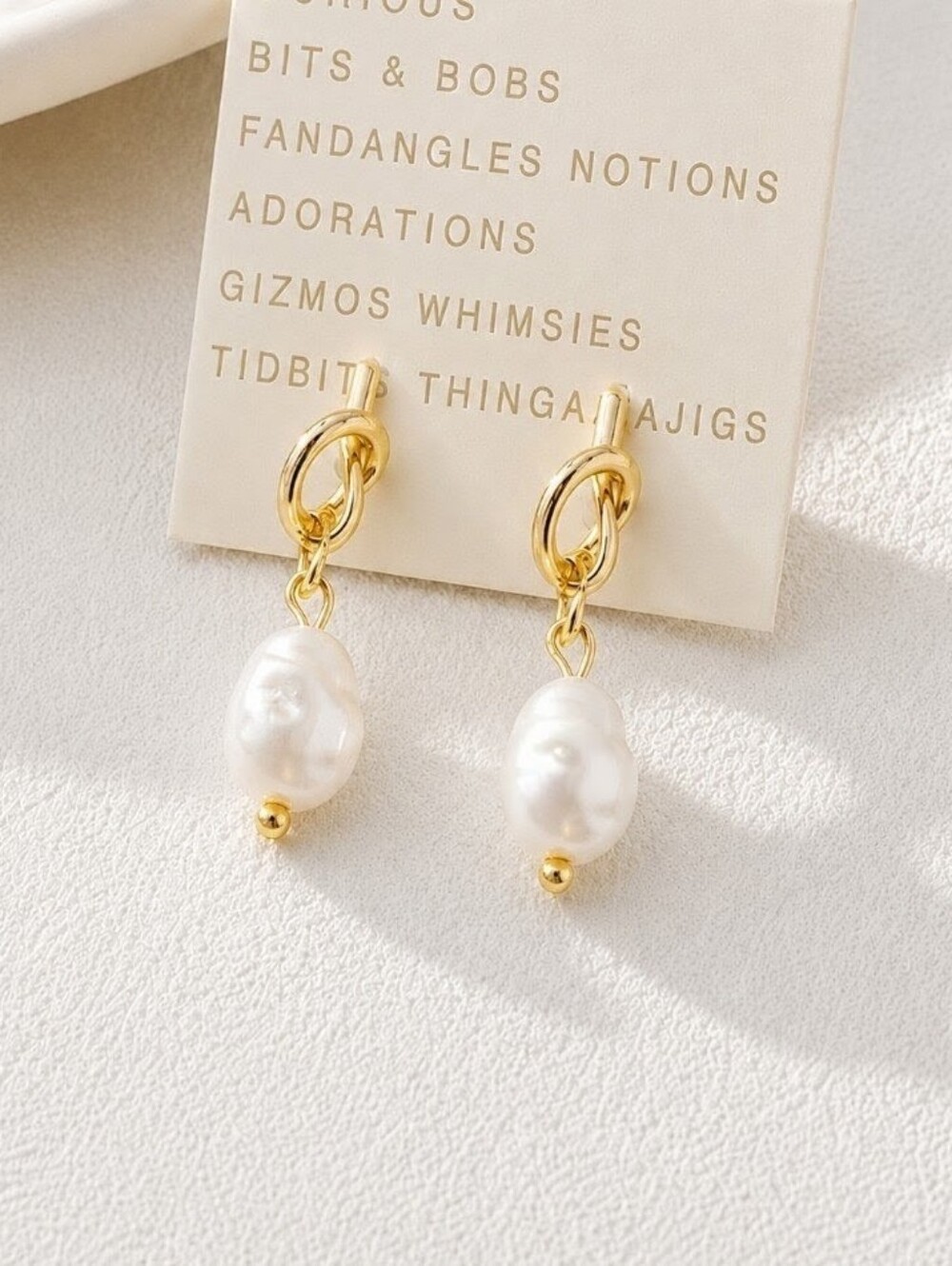 Gold Knot Pearl Earrings -